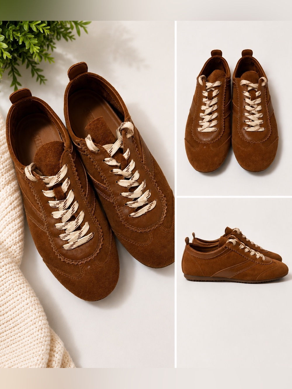 Steve Madden Brown Suede Low-Top Sneakers with Cream Laces Size 7.5